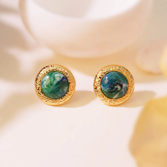 Σκουλαρίκια επιχρυσωμένο ατσάλι στρόγγυλα μπλε με χρυσό πλαίσιο-EA474