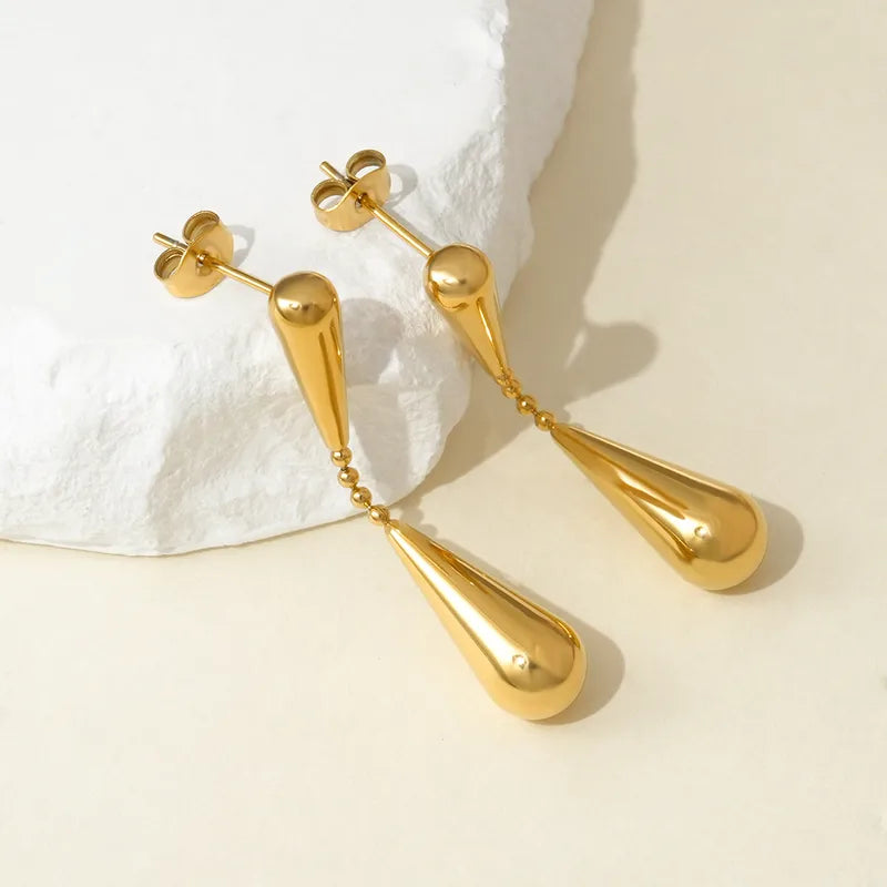 Earrings Gold Plated Two Drops-EA458