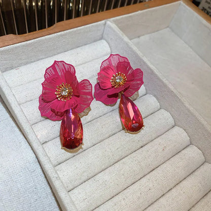 Σκουλαρίκια ορείχαλκος φουξ λουλούδι-EA485