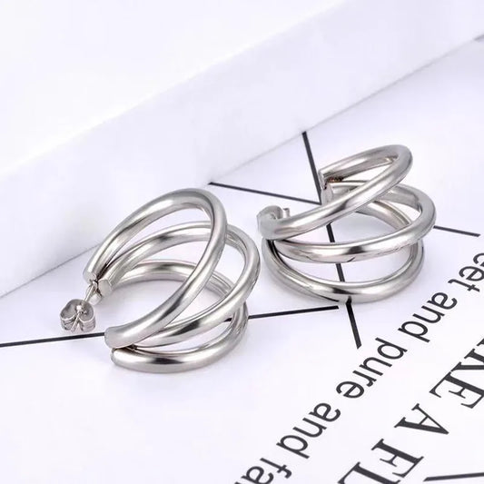 Silver earrings with triple link-ea440