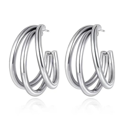 Silver earrings with triple link-ea440