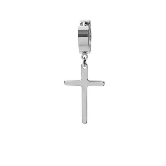 Σκουλαρίκι κρεμαστός ασημί ατσάλινος σταυρός - EA336