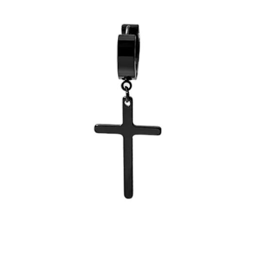 Σκουλαρίκι κρεμαστός μαύρος ατσάλινος σταυρός - EA337