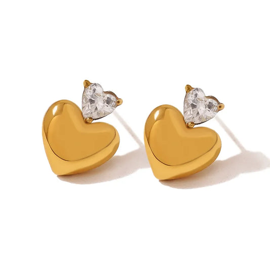 Earrings gilded steel with zircon and heart-ea036