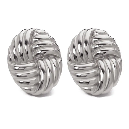 Oval steel earrings with stripes-ea032