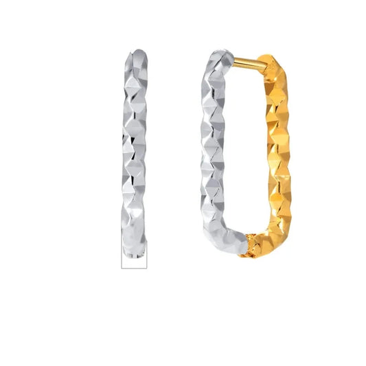 Gold earrings and rectangular steel-ea308