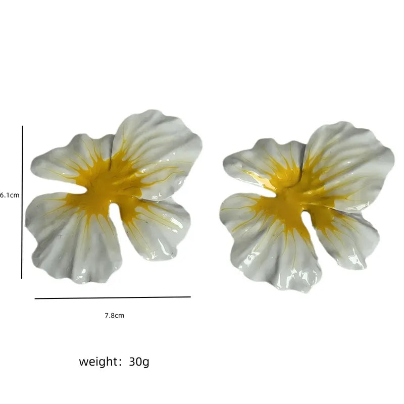 Σκουλαρίκια μεγάλο λουλούδι λευκό και κίτρινο-EA619