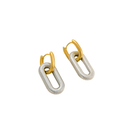 Earrings of steel silver oval body and gold link-ea622