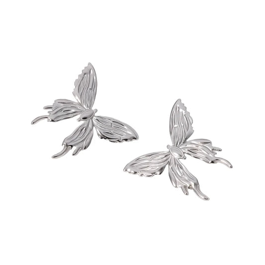 Earrings of silver butterfly steel with streaks-ea394