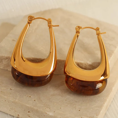 Earrings Gold Plated Oval with brown resin-ea553