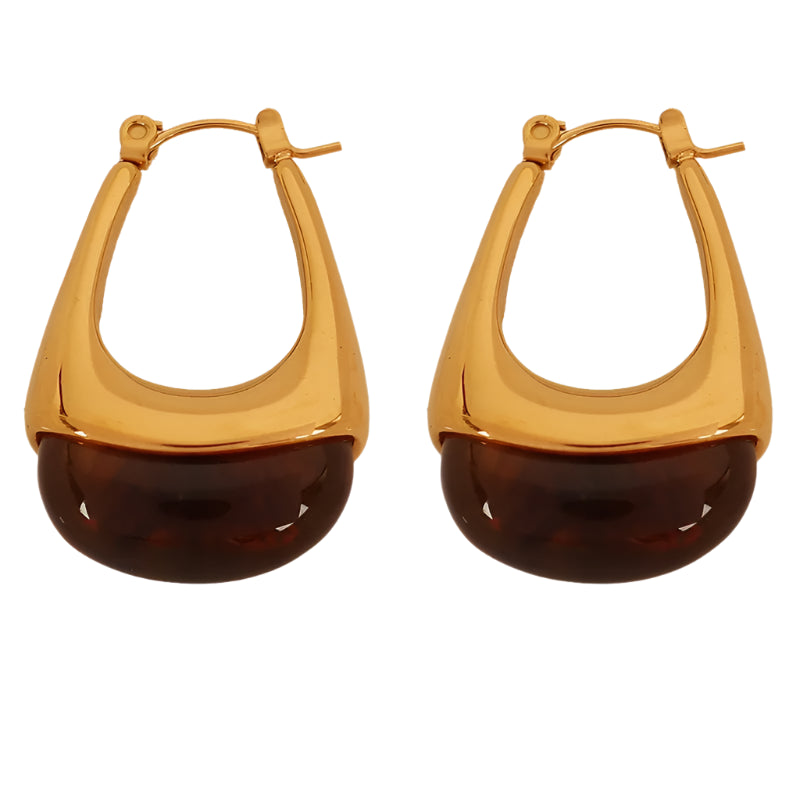 Earrings Gold Plated Oval with brown resin-ea553