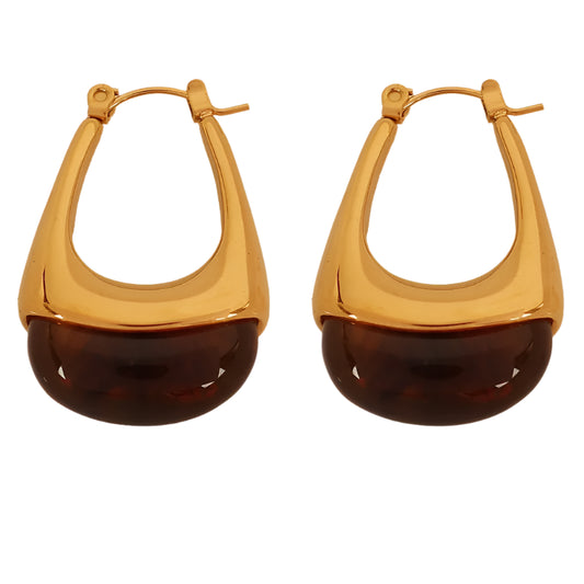 Earrings Gold Plated Oval with brown resin-ea553