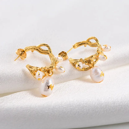 Steel earrings with pearls - w045