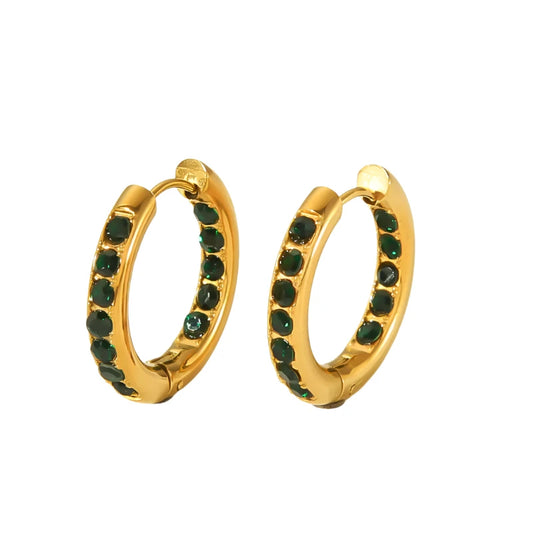 Earrings gilded steel rings with green zircon-ea281