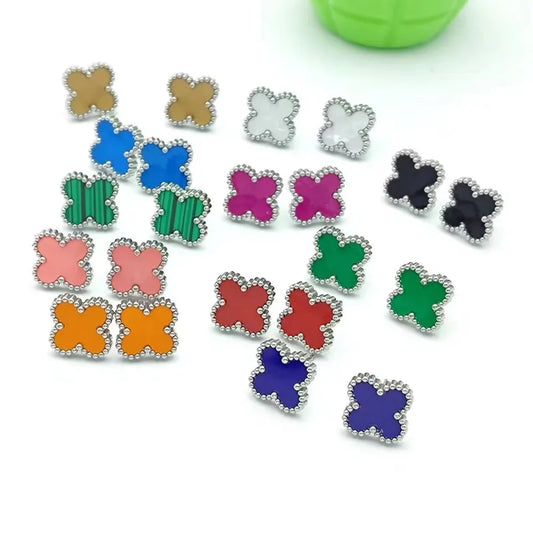 Earrings of four-leaf clover steel in many colors-ea045