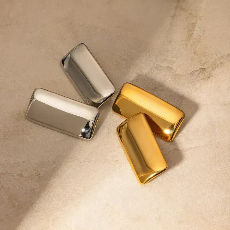 Brincos retangulares em aço dourado-EA504