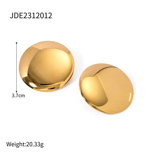 Pendientes redondos planos oro acero-EA498