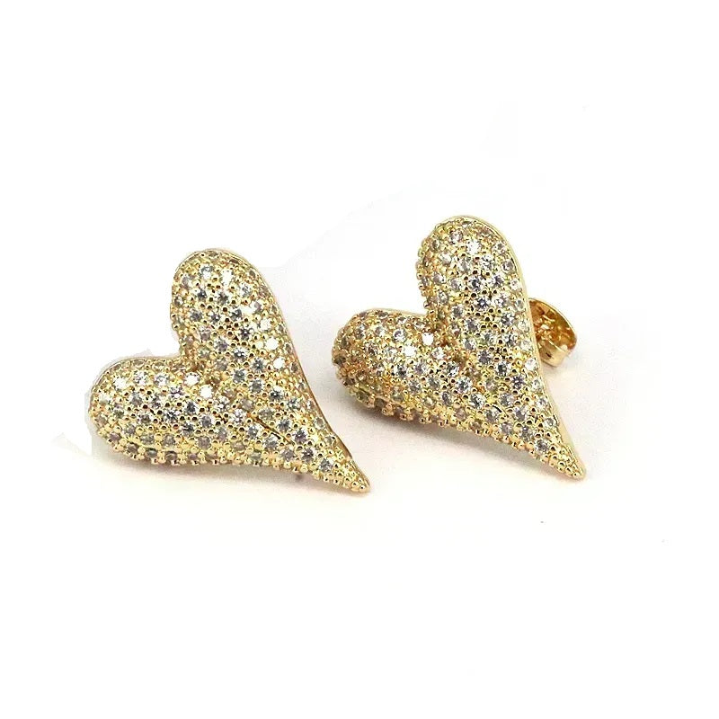 Heart earrings with many zircons-EA506