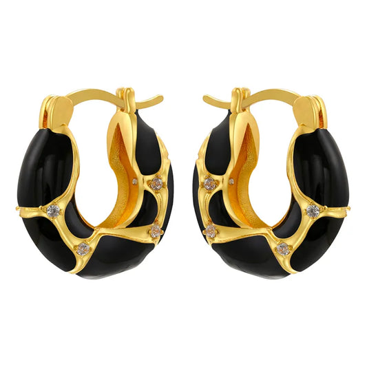 Gold/black earrings with zircon-ea635