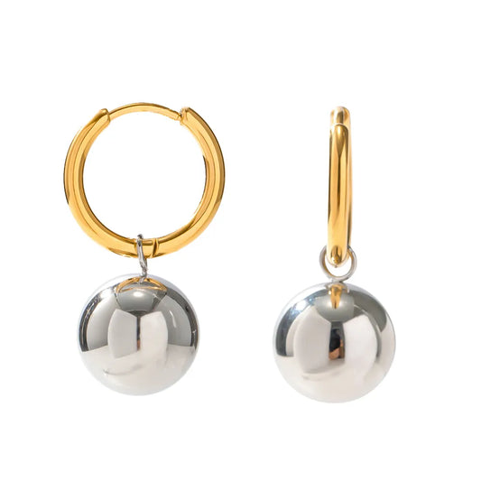 Earrings of steel gold link silver ball-ea038