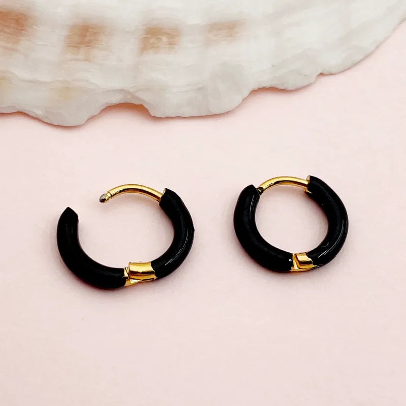 Gold plated steel hoop earrings in various colors-EA526