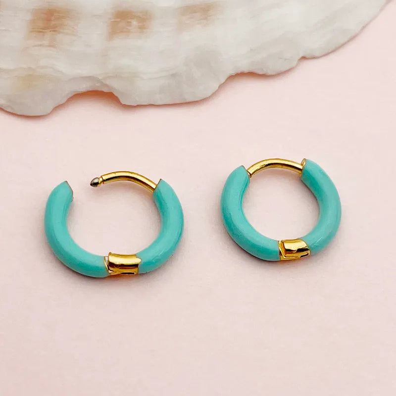 Gold plated steel hoop earrings in various colors-EA526