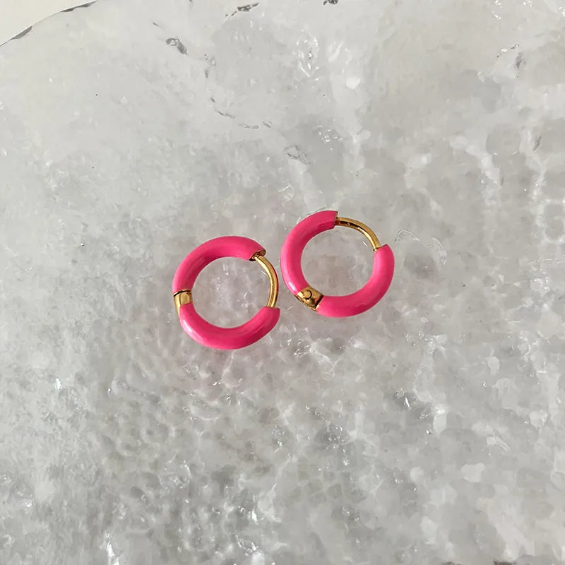 Gold plated steel hoop earrings in various colors-EA526