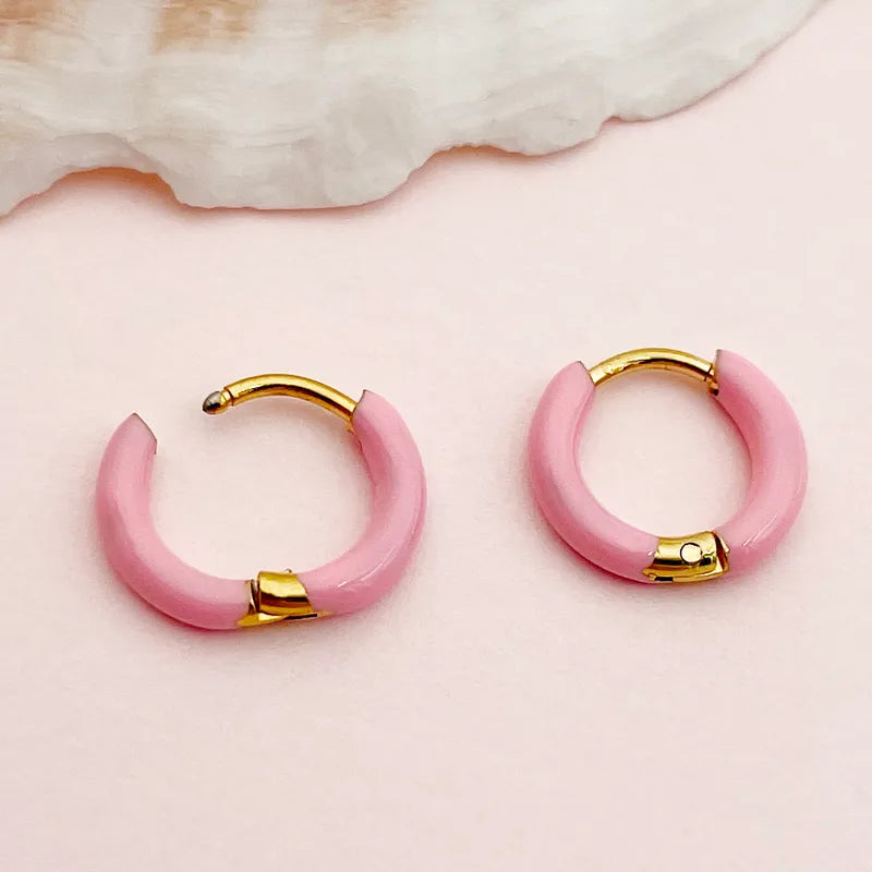 Gold plated steel hoop earrings in various colors-EA526