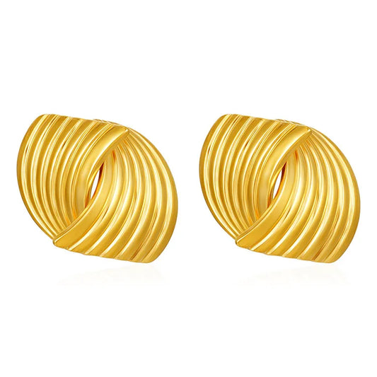 Earrings gilded steel with a liney texture-ea228