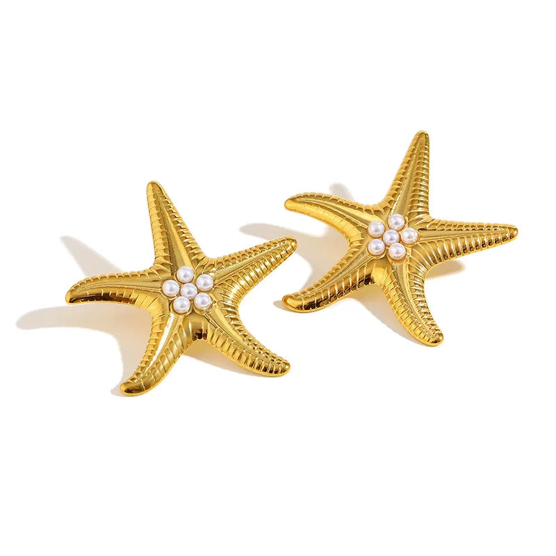 Cercei din oțel stea de mare cu perle -