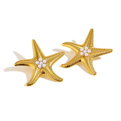 Cercei din oțel stea de mare cu perle -