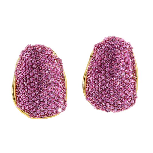Σκουλαρίκια επιχρυσωμένο ατσάλι με ροζ zircon- EA713
