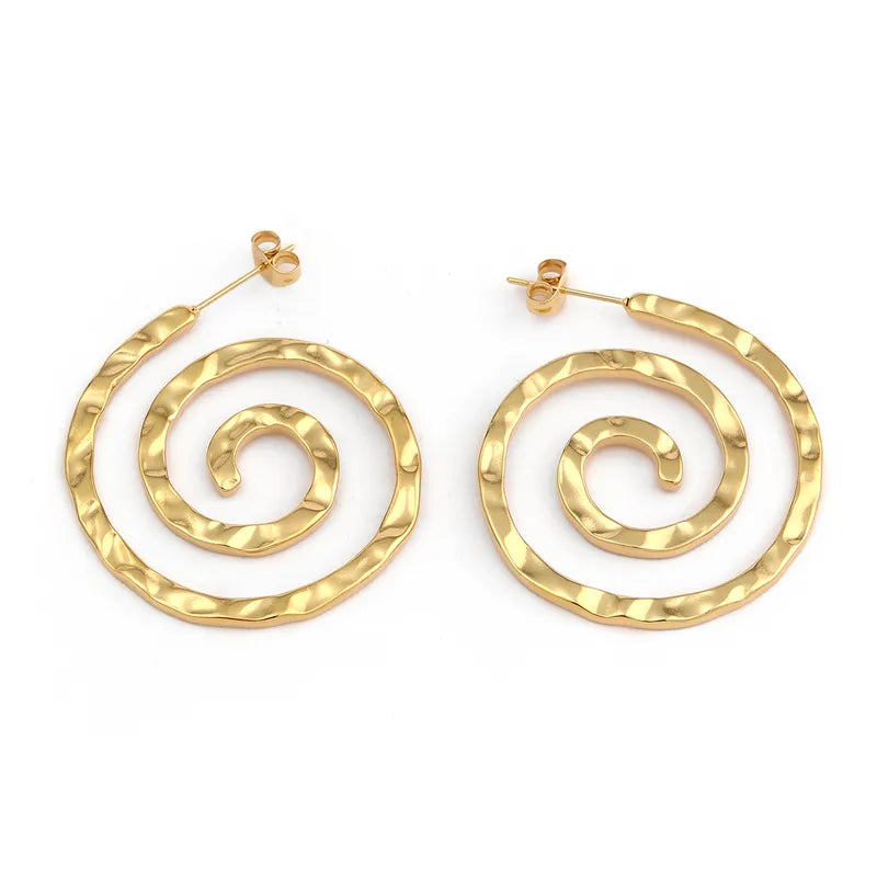 Gold spiral steel earrings - w069