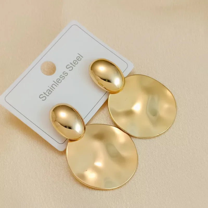 Earrings gold steel large glossy-ea081