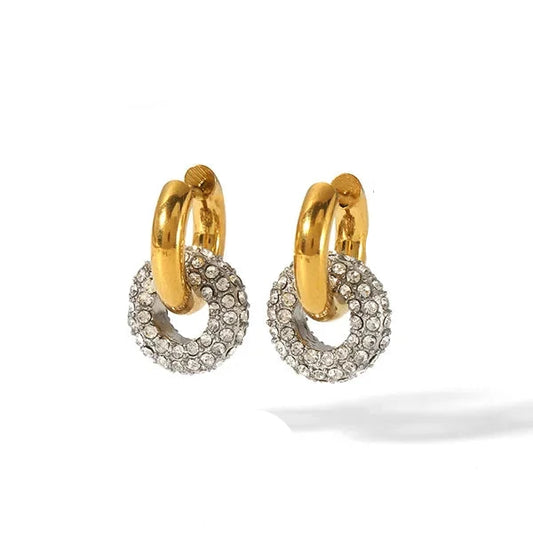 Earrings gilded steel and zircon double link-ea102