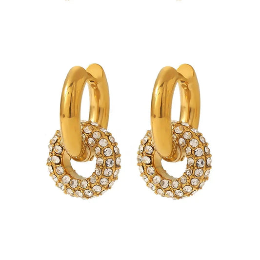 Earrings Gold Plated Double Link with Zicon -EA347