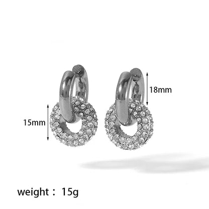 Earrings of steel double link with zircon-ea015