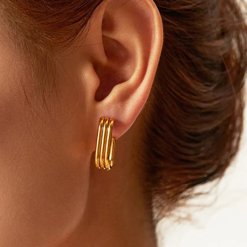 Steel stud earrings with vertical stripes -ea024
