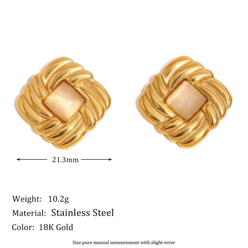 Σκουλαρίκια επιχρυσωμένο ατσάλι τετράγωνα με ροζ πέτρα-EA381