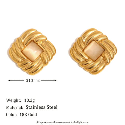 Σκουλαρίκια επιχρυσωμένο ατσάλι τετράγωνα με ροζ πέτρα-EA381