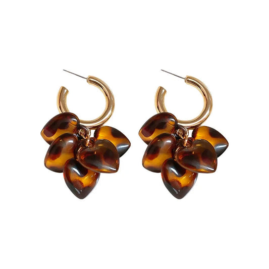 Earrings gold alloy and acrylic brown hearts-ea010