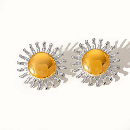 Earrings gilded steel sun with silver rays-