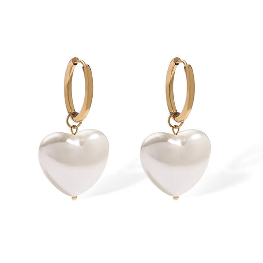 Earrings gold steel with pearl heart-ea411