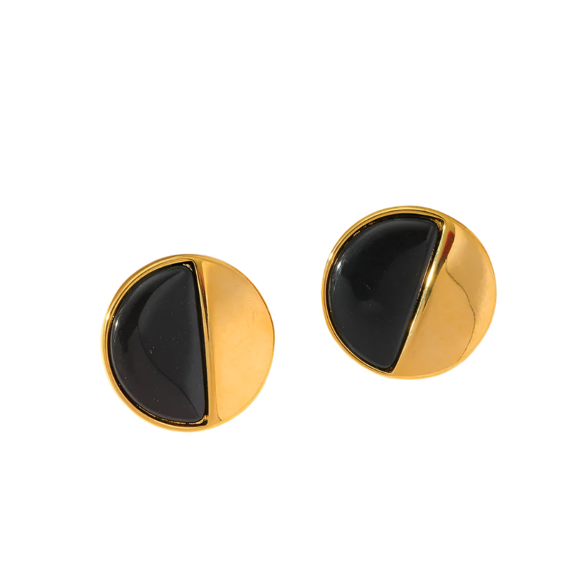 Earrings Gold Plated Litt with Half Black-EA419