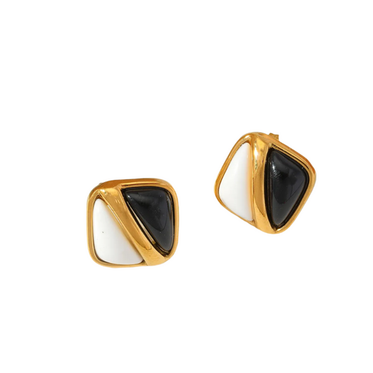 Earrings gold-plated black and white-ea034