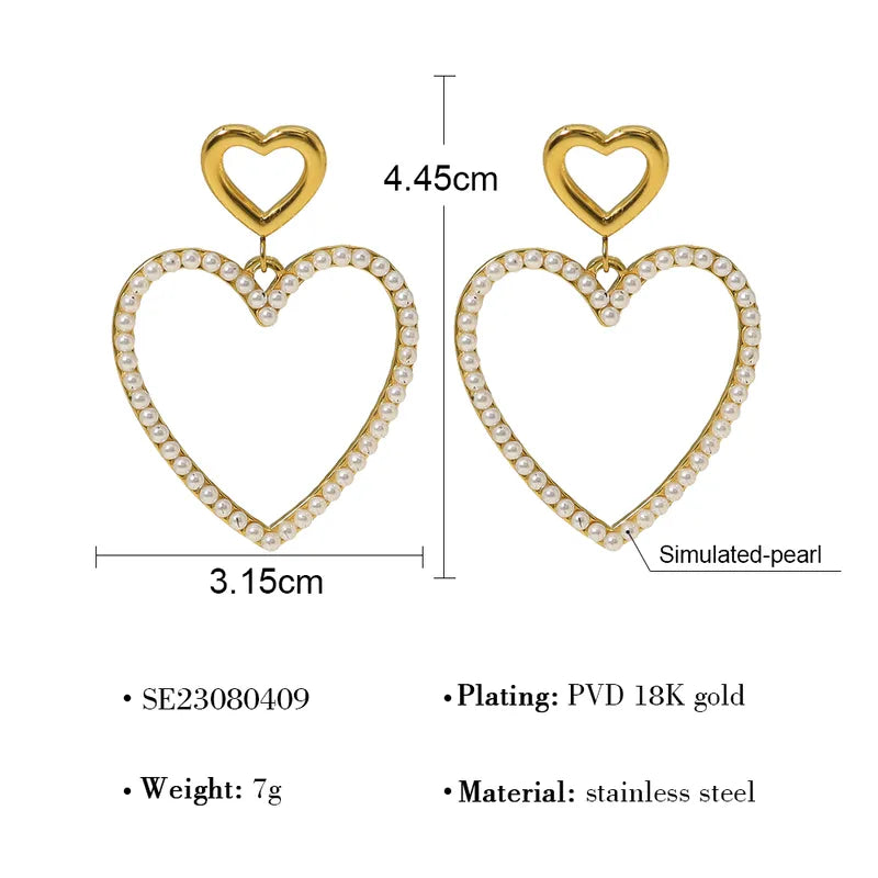 Earrings gilded steel with double heart -ea307