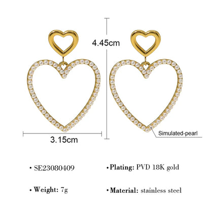 Earrings gilded steel with double heart -ea307