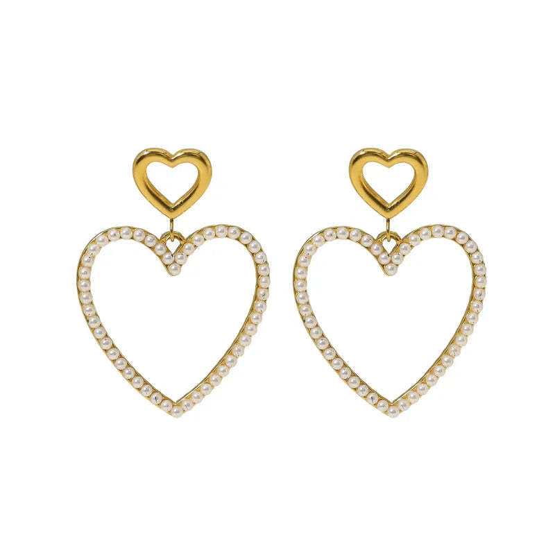 Earrings gilded steel with double heart -ea307