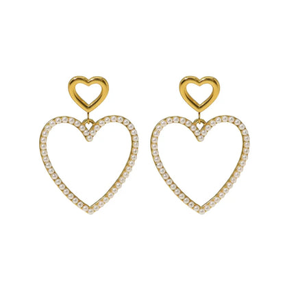 Earrings gilded steel with double heart -ea307