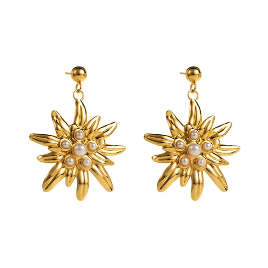 Earrings Gold Plated Flower with small pearls-ea128